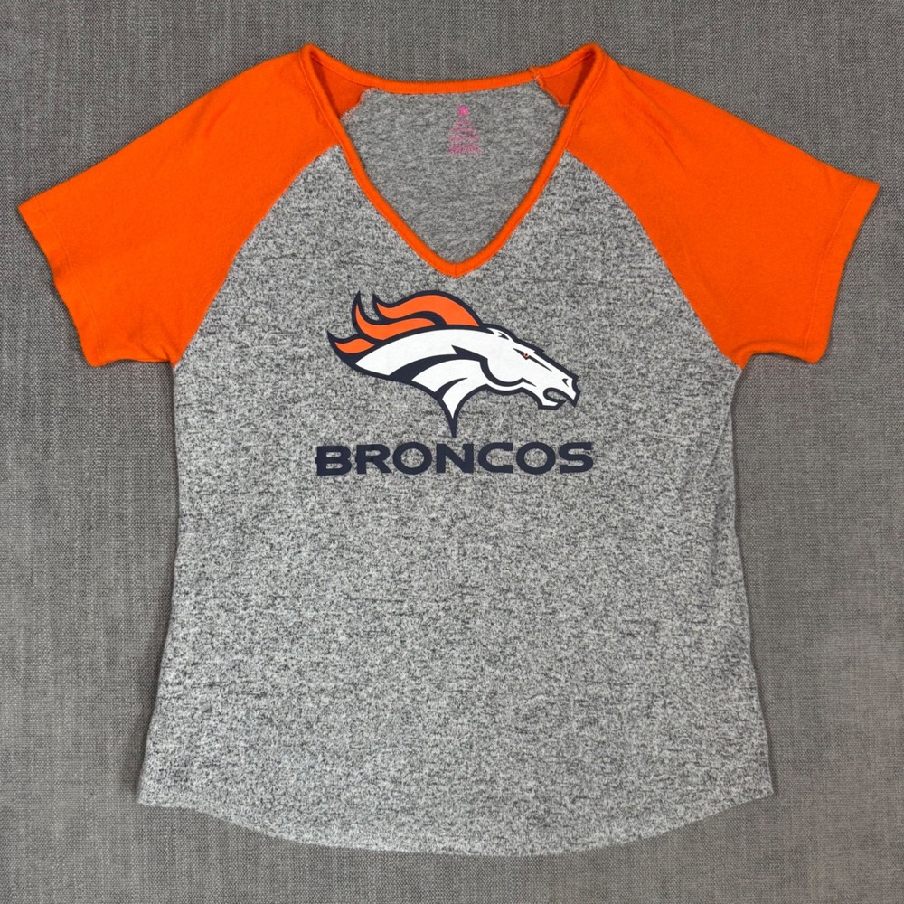 Denver‎ Broncos NFL Team Apparel Womens V Neck Knit Tee Shirt Large